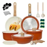 Batería de Cocina de Cerámica Antiadherente 22 Piezas con Mango Desmontable | Apta para Inducción y Gas
