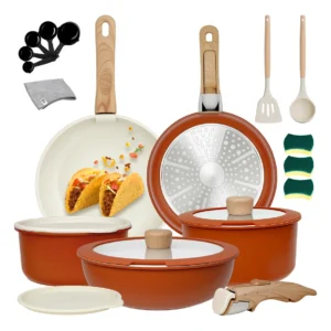 Batería de Cocina de Cerámica Antiadherente 22 Piezas con Mango Desmontable | Apta para Inducción y Gas