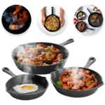 Set de 3 Sartenes de Hierro Fundido Antiadherente en Color Negro | Alta Resistencia
