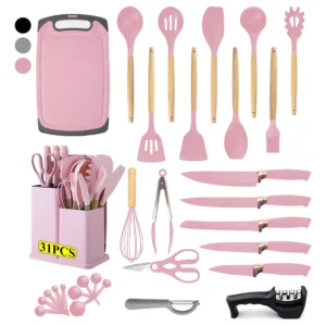 Set 31 Utensilios de Cocina de Silicona  Rosa