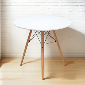 Mesa Eames Redonda De Madera Minimalista Moderna Multiusos Color Blanco
