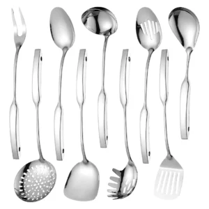 Set de Utensilios de Cocina 9 Piezas en Acero Inoxidable | Espátulas Metálicas Antiadherentes Plata