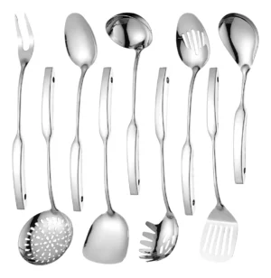 Set de Utensilios de Cocina 9 Piezas en Acero Inoxidable | Espátulas Metálicas Antiadherentes Plata