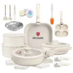 Juego de Sartenes 25 Piezas Antiadherentes | Batería de Cocina para Inducción, Horno y Gas con Wok, Vaporeras, Tapas y Mangos Desmontables – Color Blanco