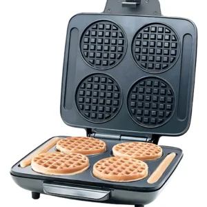 Máquina Mini para 4 Waffles / Panqueques – Compacta y Antiadherente Negro