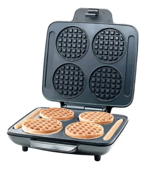 Máquina Mini para 4 Waffles / Panqueques – Compacta y Antiadherente Negro