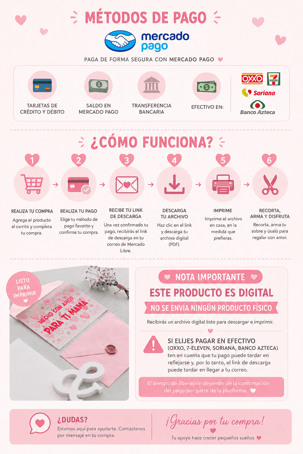 sobre armable imprimible para mamá | plantilla digital pdf descargable