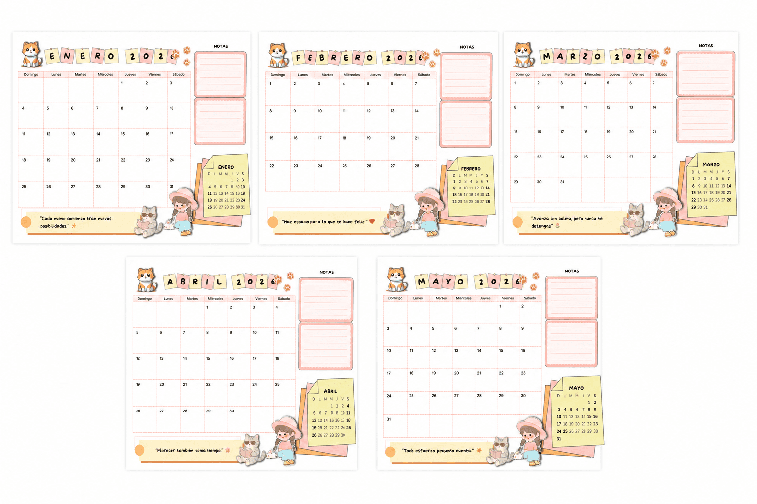 planner mensual 2026 imprimible pdf | agenda cute aesthetic