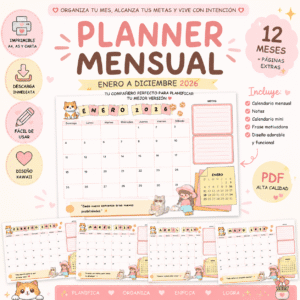 planner mensual 2026 imprimible pdf | agenda cute aesthetic