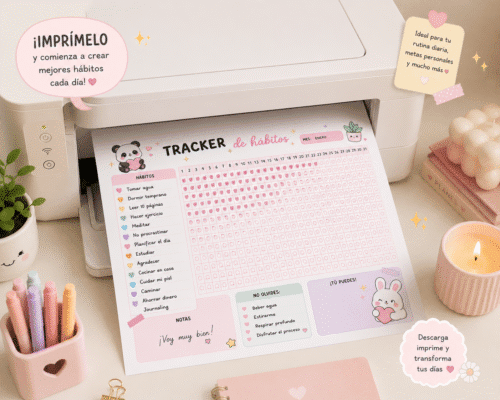 tracker de hábitos imprimible pdf kawaii | planificador de rutinas y metas digital