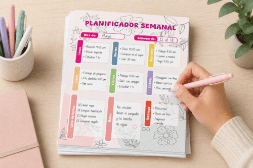 planner semanal digital imprimible pdf tamaño carta aesthetic floral | modelo 1