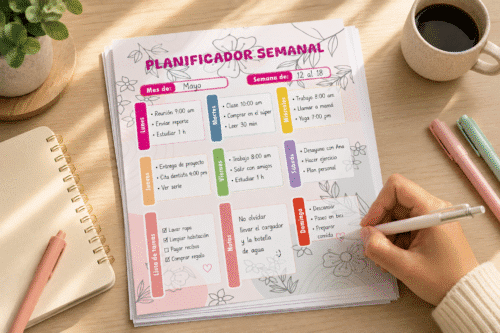 planner semanal digital imprimible pdf tamaño carta aesthetic floral | modelo 1